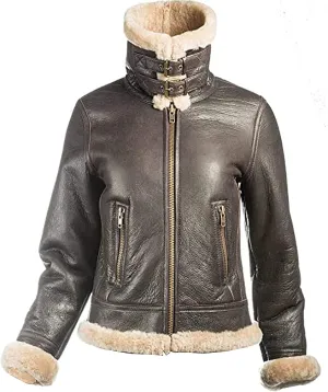 BA Design New Womens Aviator B3 Bomber Shearling Brown Leather Jacket