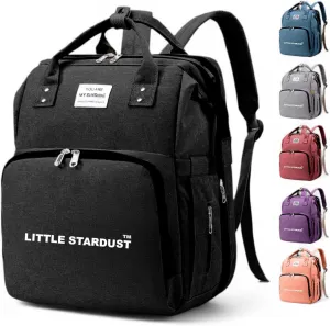 Baby Diaper Bag Backpack is a large, water-resistant black travel diaper tote for moms and dads, featuring spacious compartments and a multi-function design for ultimate convenience.