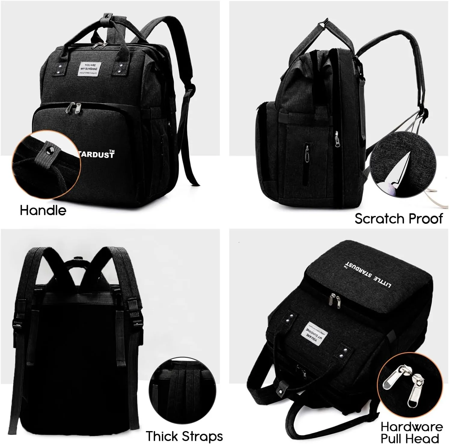 Baby Diaper Bag Backpack is a large, water-resistant black travel diaper tote for moms and dads, featuring spacious compartments and a multi-function design for ultimate convenience.