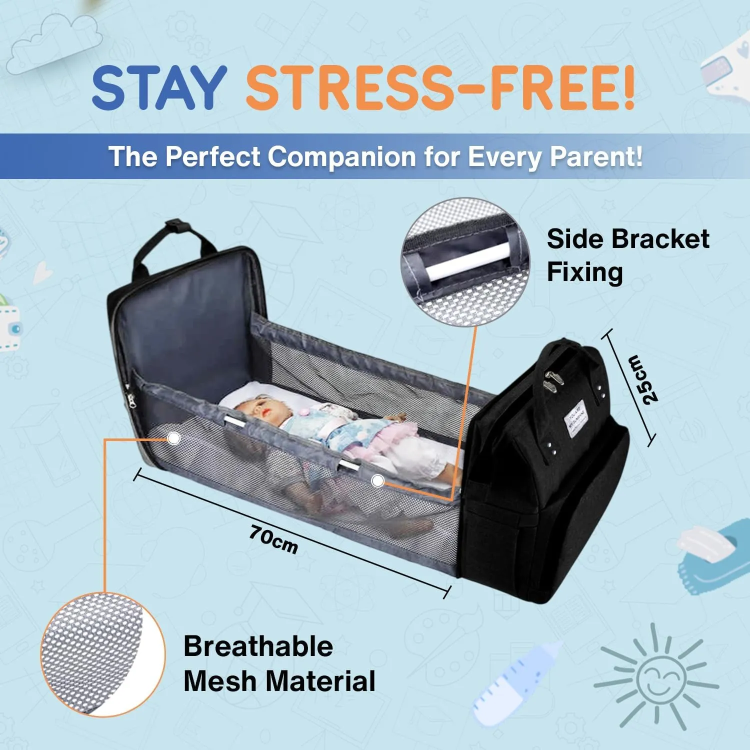 Baby Diaper Bag Backpack is a large, water-resistant black travel diaper tote for moms and dads, featuring spacious compartments and a multi-function design for ultimate convenience.