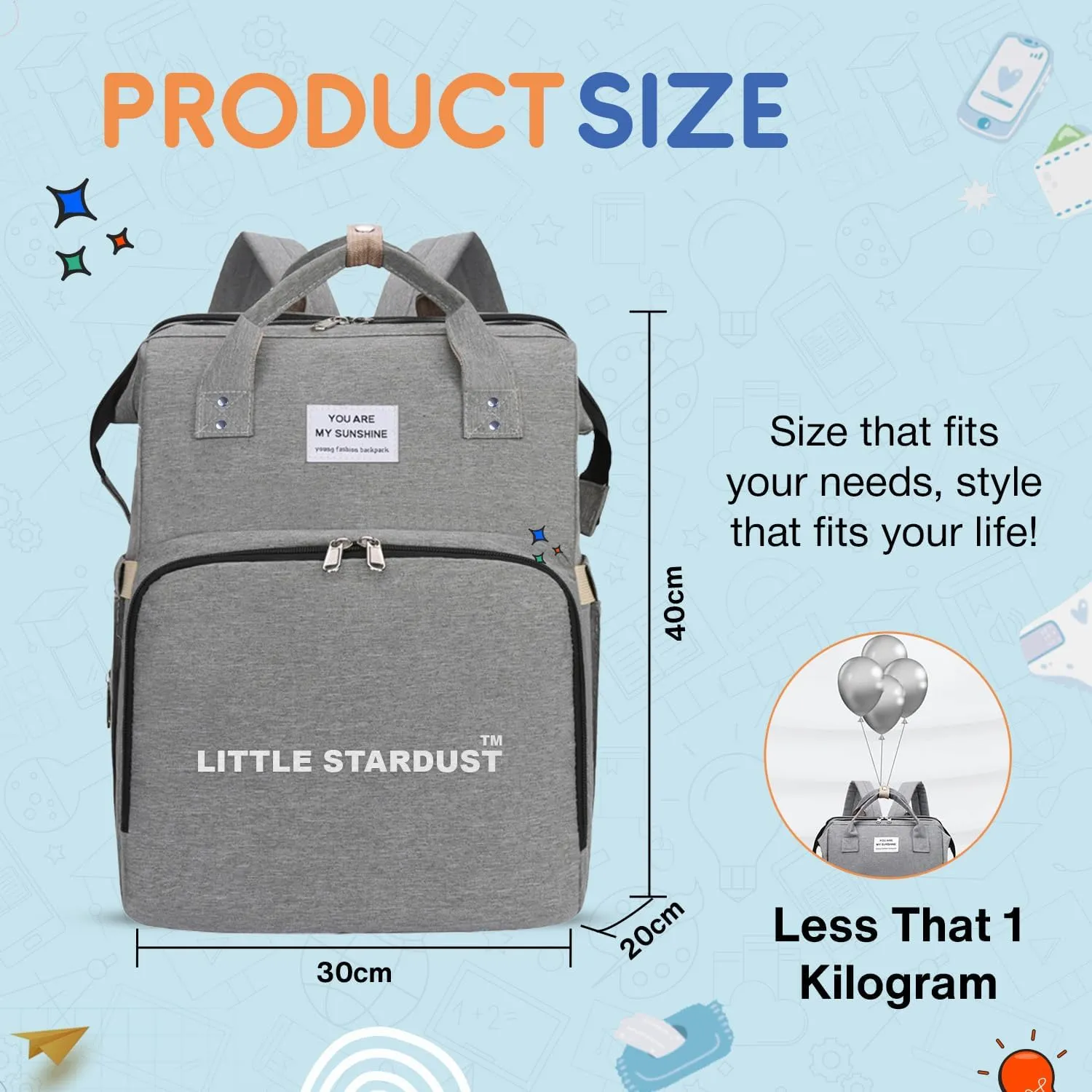 Baby Diaper Bag Backpack is a large, water-resistant grey travel diaper tote for moms and dads, featuring spacious compartments and a multi-function, practical design for parents.