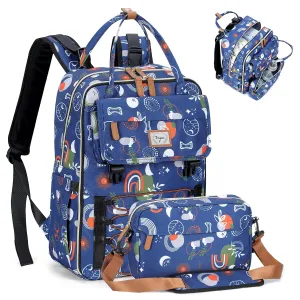 Baby Diaper Bag Backpack, Large Diaper Bag with Removable Cross Body Bag & 2 Compartments, Baby Bag for Boys & Girls, Travel Diaper Bags, Blue Rainbow