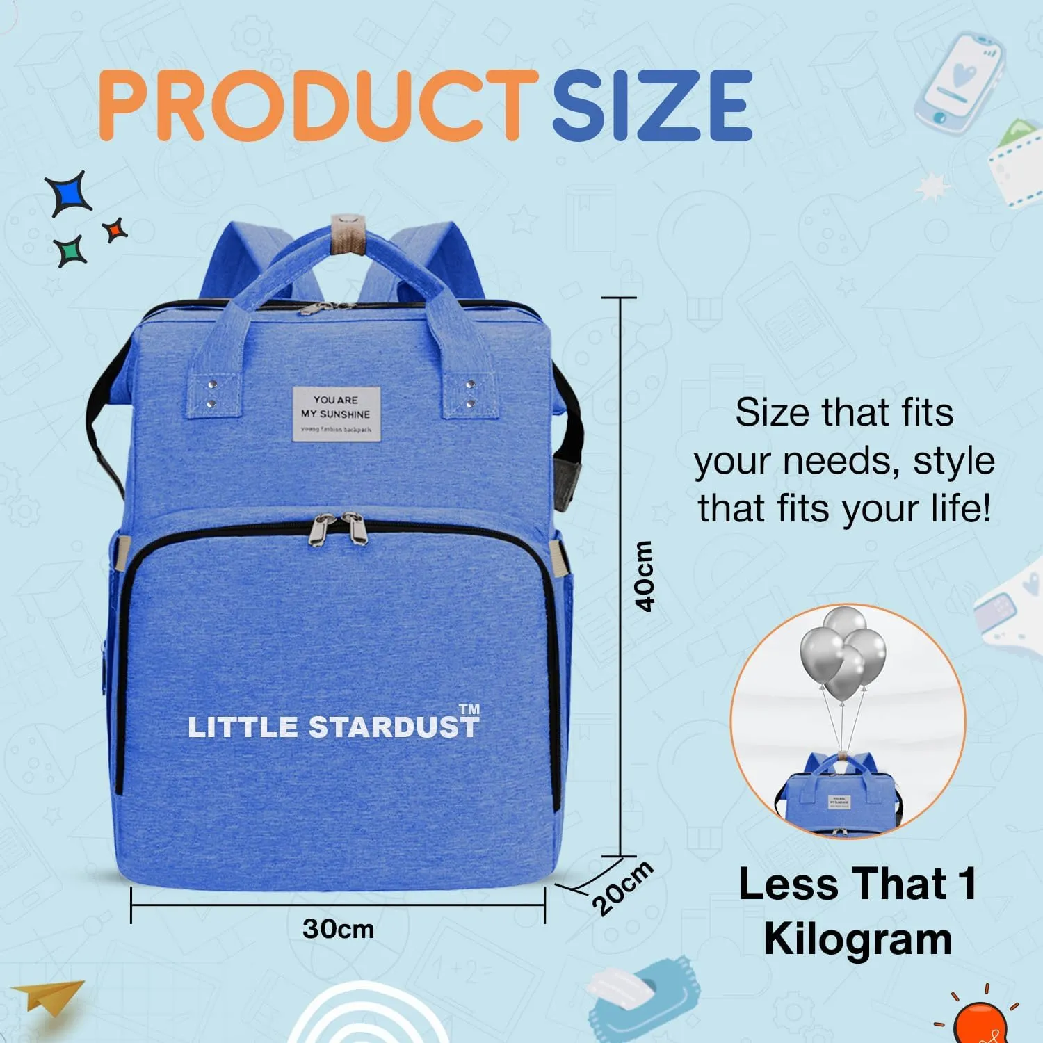 Baby Diaper Bag Backpack With Changing Station, Water-Resistant Sky Blue Travel Tote For Moms And Dads, Designed With Spacious Compartments And A Versatile, Multi-Function Style.
