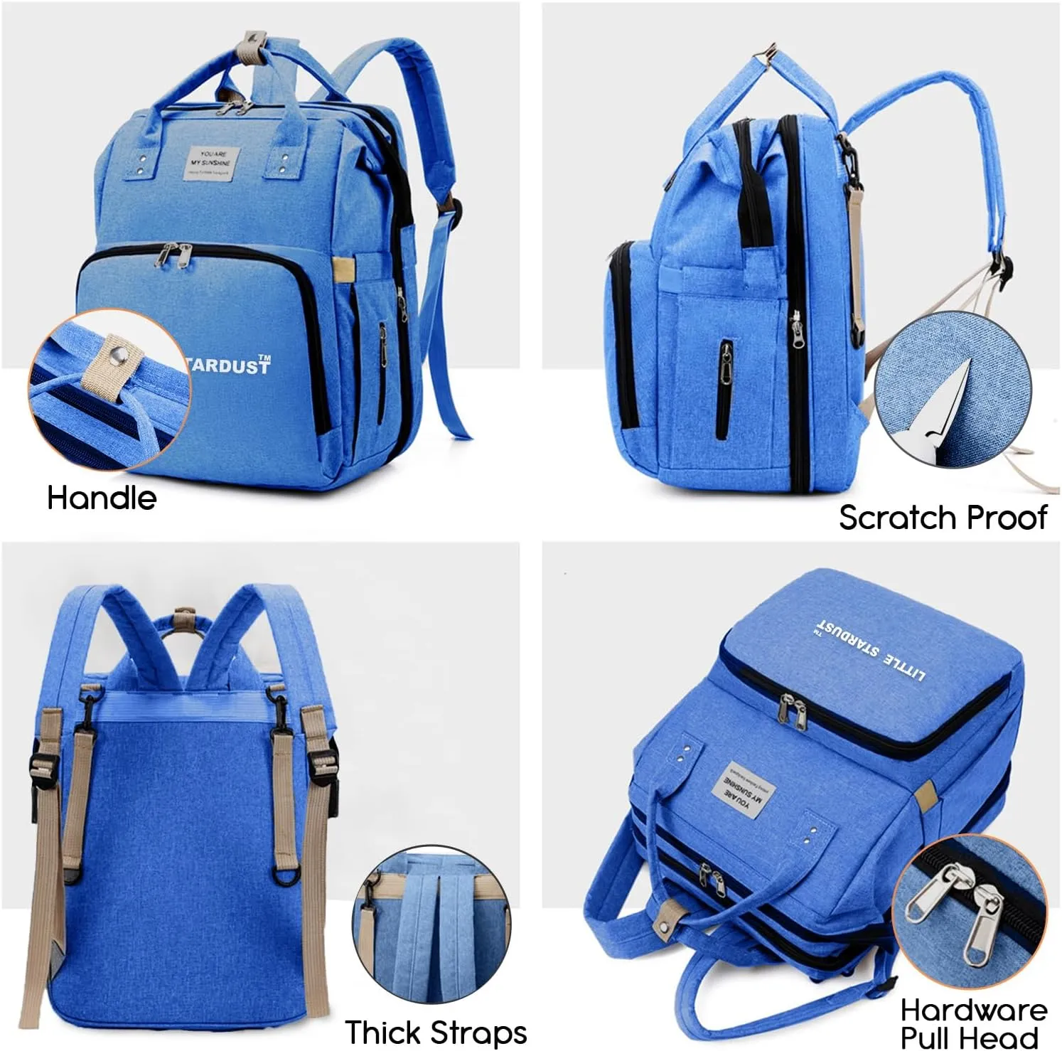 Baby Diaper Bag Backpack With Changing Station, Water-Resistant Sky Blue Travel Tote For Moms And Dads, Designed With Spacious Compartments And A Versatile, Multi-Function Style.