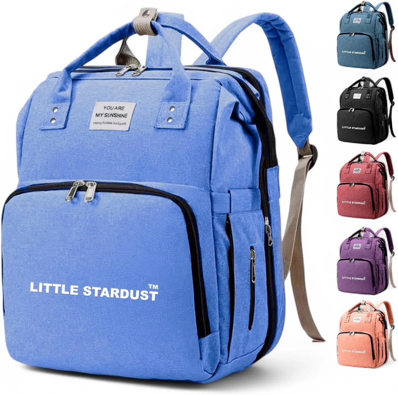 Baby Diaper Bag Backpack With Changing Station, Water-Resistant Sky Blue Travel Tote For Moms And Dads, Designed With Spacious Compartments And A Versatile, Multi-Function Style.