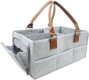 Baby Diaper Caddy Organizer - Felt Nursery Storage Basket with Compartments | Portable & Lightweight Diaper Bag Organizer for Wipes, Bottles, and Essentials | Gray Felt Basket for Newborns & Parents