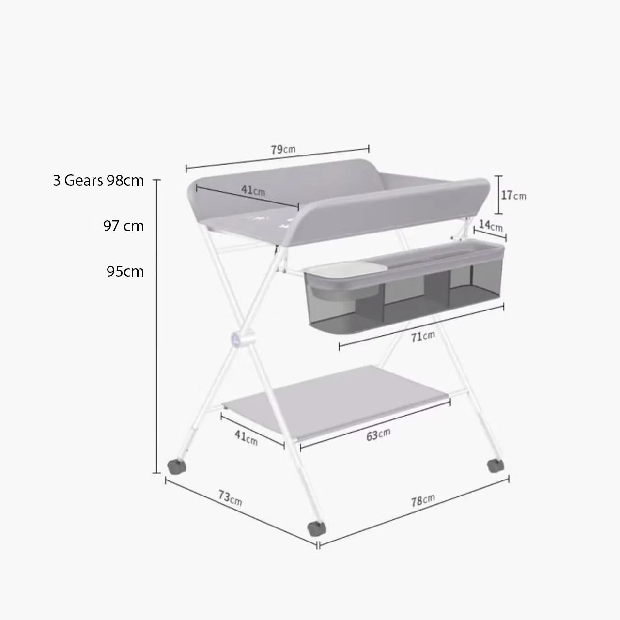 Baby Diaper Changing Station, Mobile Nursery Table with Storage Organizer