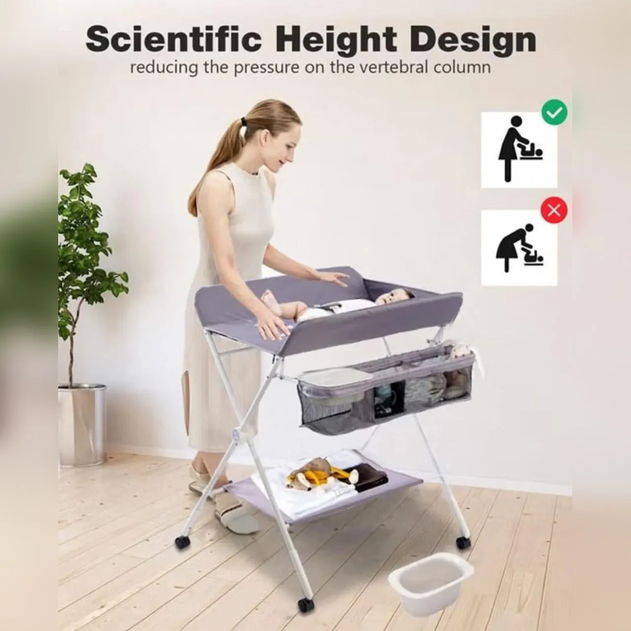 Baby Diaper Changing Station, Mobile Nursery Table with Storage Organizer