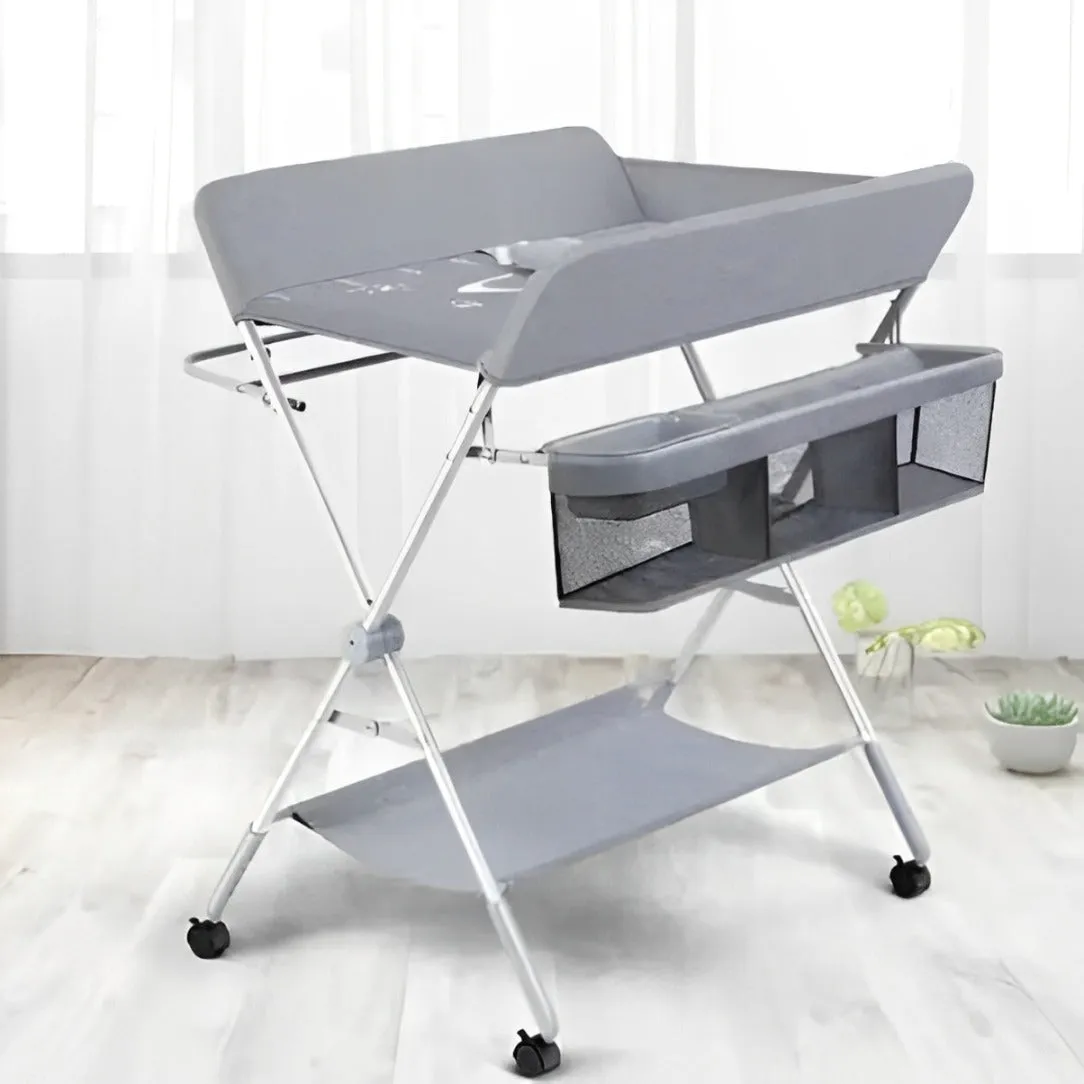 Baby Diaper Changing Station, Mobile Nursery Table with Storage Organizer