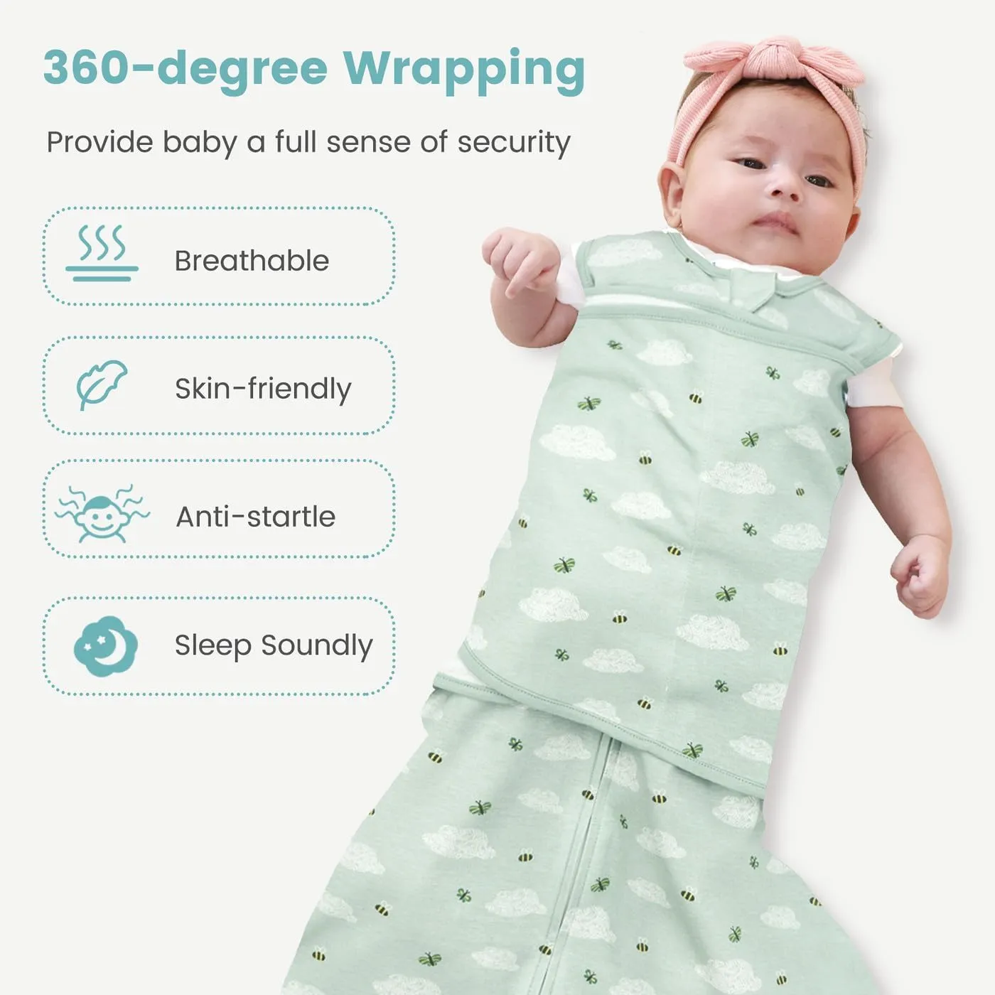 Baby Swaddle Sleep Sack 1.0 Tog 3-in-1 100% Cotton Baby Swaddle Blanket for Newborns 0-12 Months