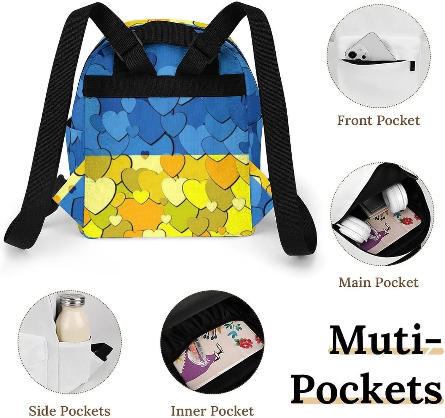Backpack Purse for Women Ladies Shoulder Backpack Fashion Ukraine Love Heart Flag Handbag