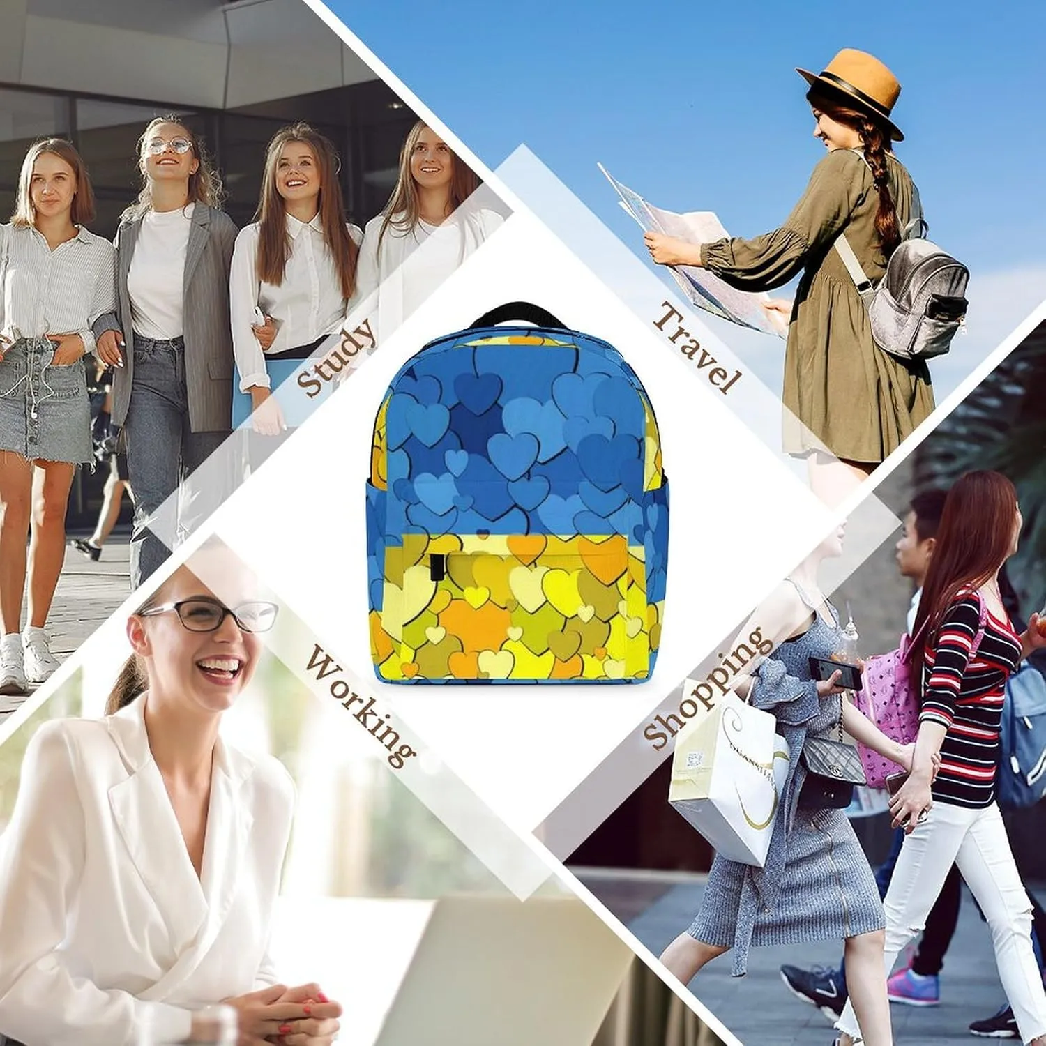 Backpack Purse for Women Ladies Shoulder Backpack Fashion Ukraine Love Heart Flag Handbag