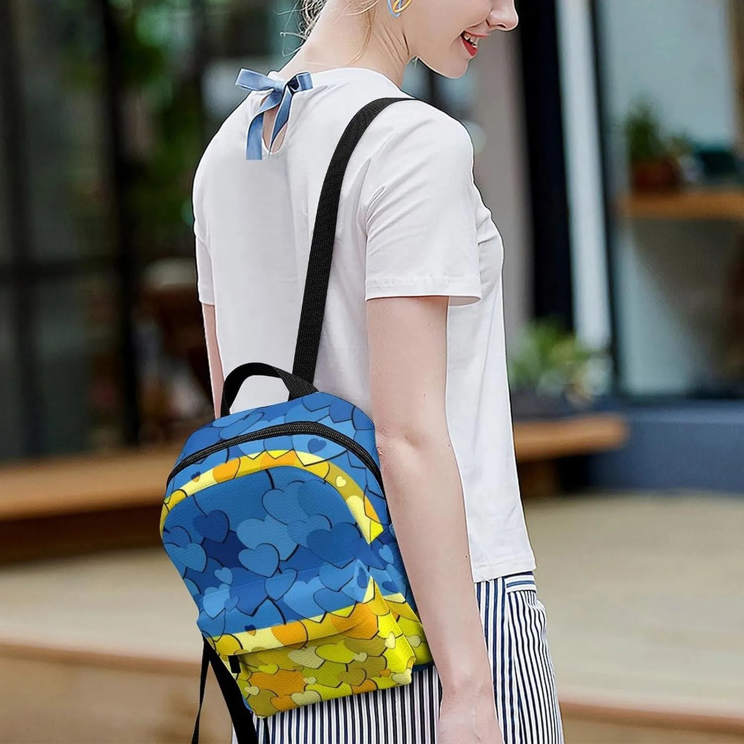 Backpack Purse for Women Ladies Shoulder Backpack Fashion Ukraine Love Heart Flag Handbag