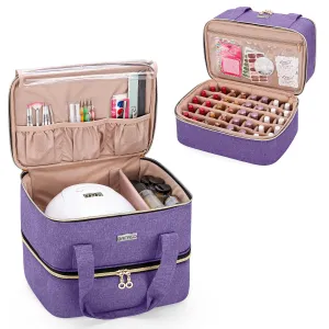 BAFASO Nail Polish Storage Holds 40 Bottles (15ml - 0.5 fl.oz) and a Nail Lamp, Nail Polish Carrying Case with Manicure Tools Sections (BAG ONLY), Purple