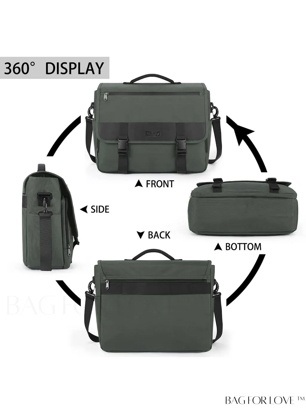 BagForLove - 15.6 Inch Waterproof Laptop Messenger Bag with Cable Organizer - Lightweight & Spacious