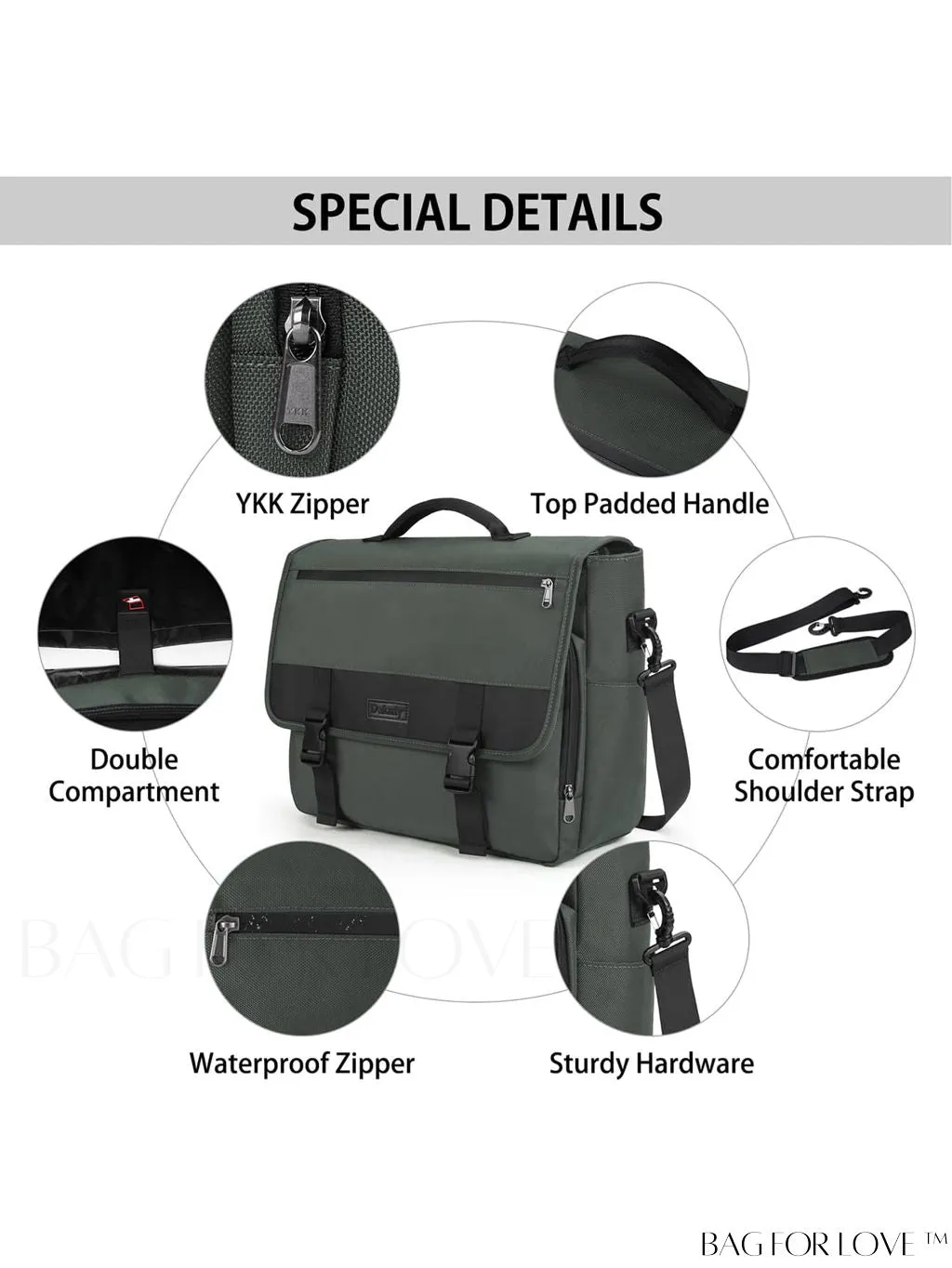 BagForLove - 15.6 Inch Waterproof Laptop Messenger Bag with Cable Organizer - Lightweight & Spacious