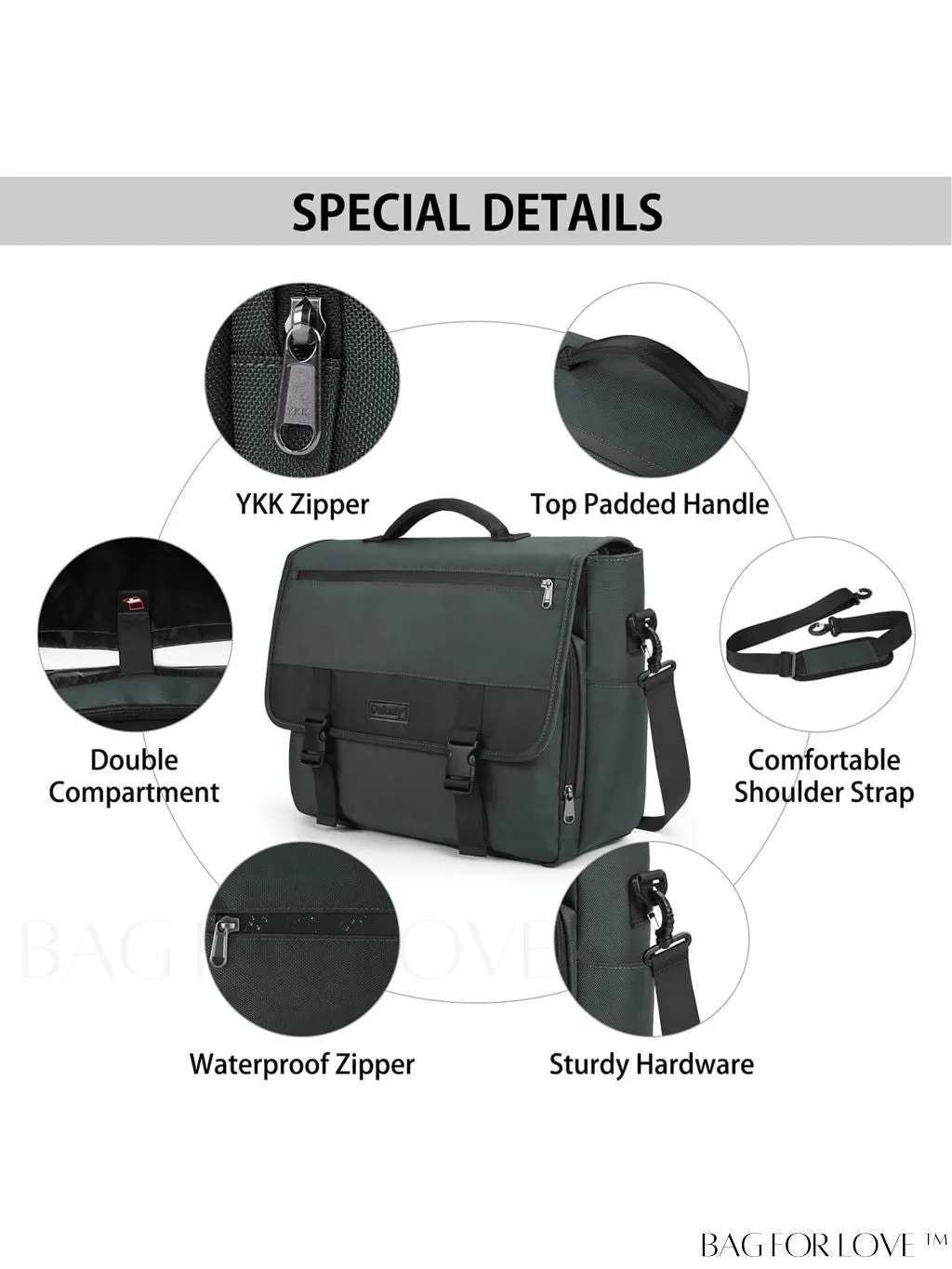 BagForLove - 15.6 Inch Waterproof Laptop Messenger Bag with Cable Organizer - Lightweight & Spacious