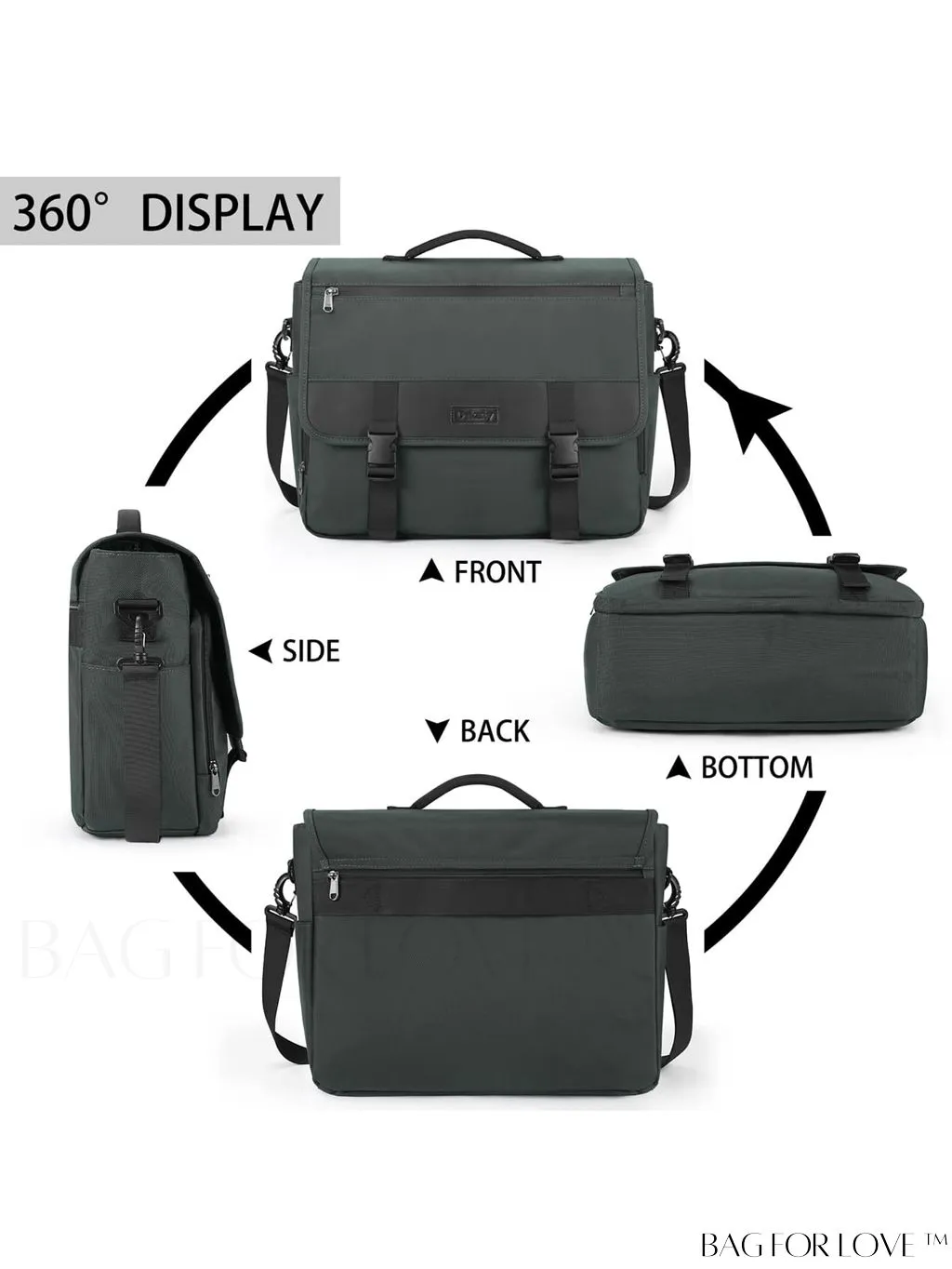 BagForLove - 15.6 Inch Waterproof Laptop Messenger Bag with Cable Organizer - Lightweight & Spacious