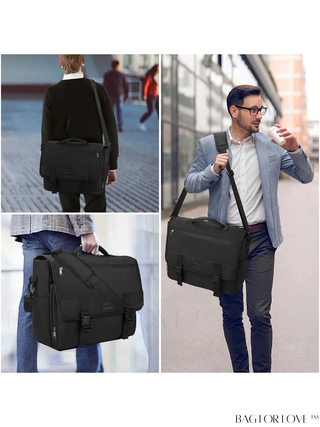 BagForLove - 15.6 Inch Waterproof Laptop Messenger Bag with Cable Organizer - Lightweight & Spacious