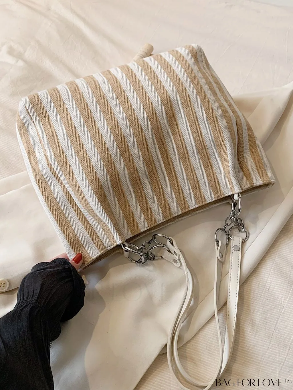 BagForLove - Chic Double Handle Shoulder Tote Bag in Striped Colorblock Design