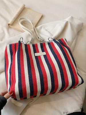 BagForLove - Chic Double Handle Shoulder Tote Bag in Striped Colorblock Design