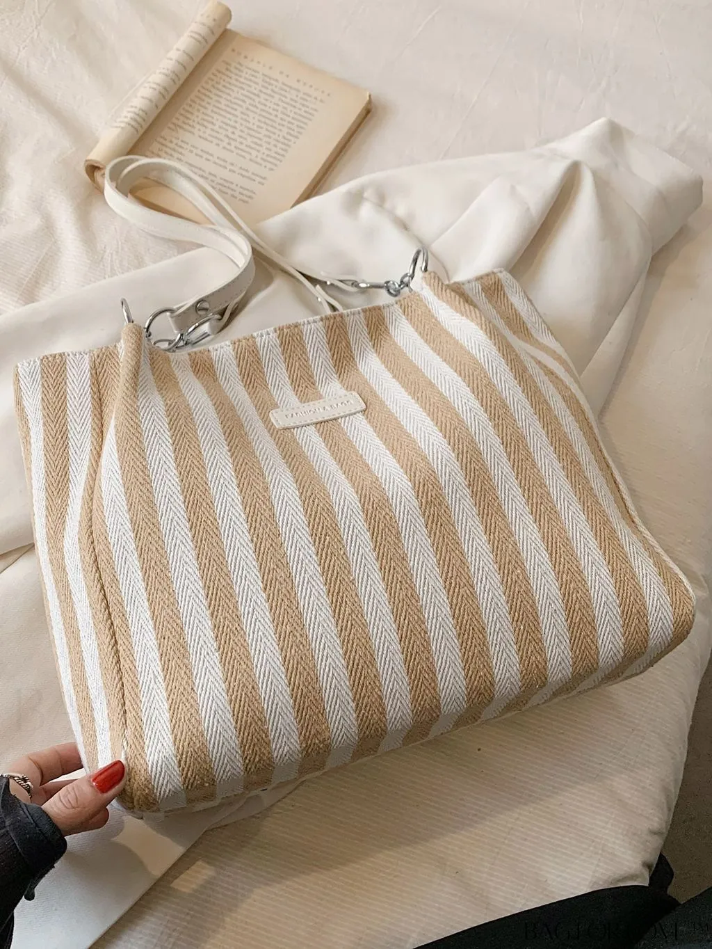 BagForLove - Chic Double Handle Shoulder Tote Bag in Striped Colorblock Design