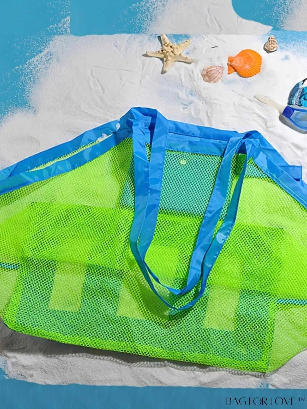 BagForLove - Large Mesh Beach Toy Bag - Convenient Storage for Sand Toys, Shells, and More!