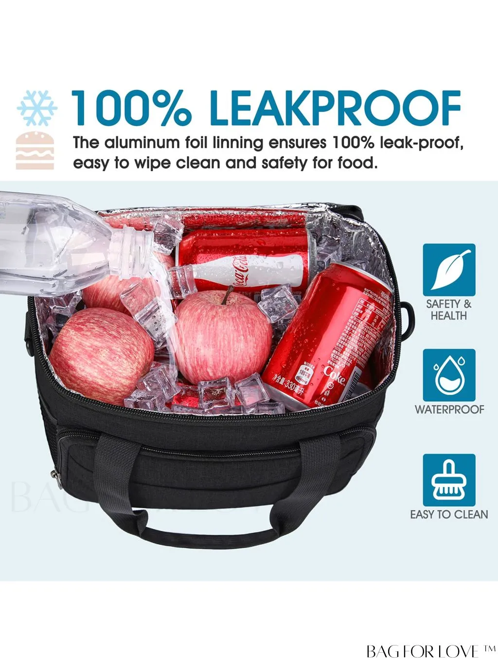 BagForLove - Leakproof Insulated Lunch Bag with Adjustable Strap - Ideal for Work, Office, Picnic - 12-Can (10L)
