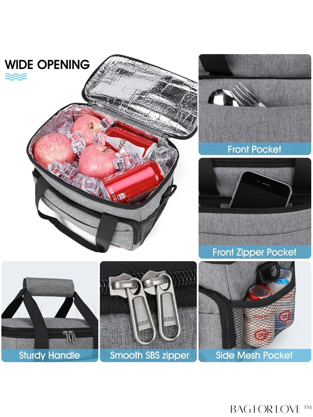 BagForLove - Leakproof Insulated Lunch Bag with Adjustable Strap - Ideal for Work, Office, Picnic - 12-Can (10L)