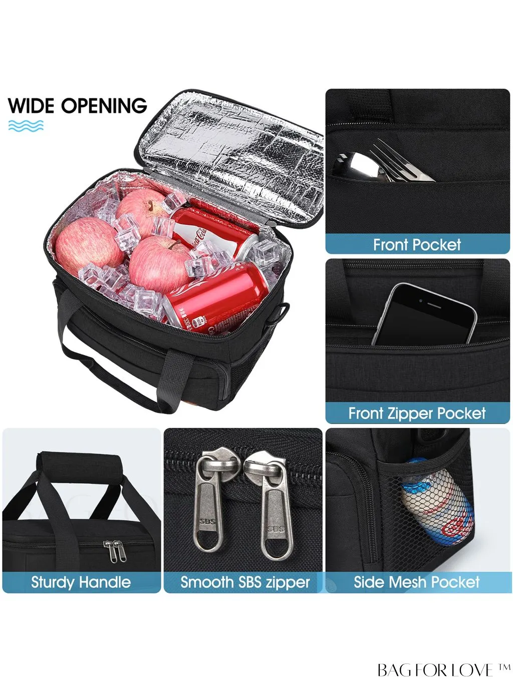 BagForLove - Leakproof Insulated Lunch Bag with Adjustable Strap - Ideal for Work, Office, Picnic - 12-Can (10L)