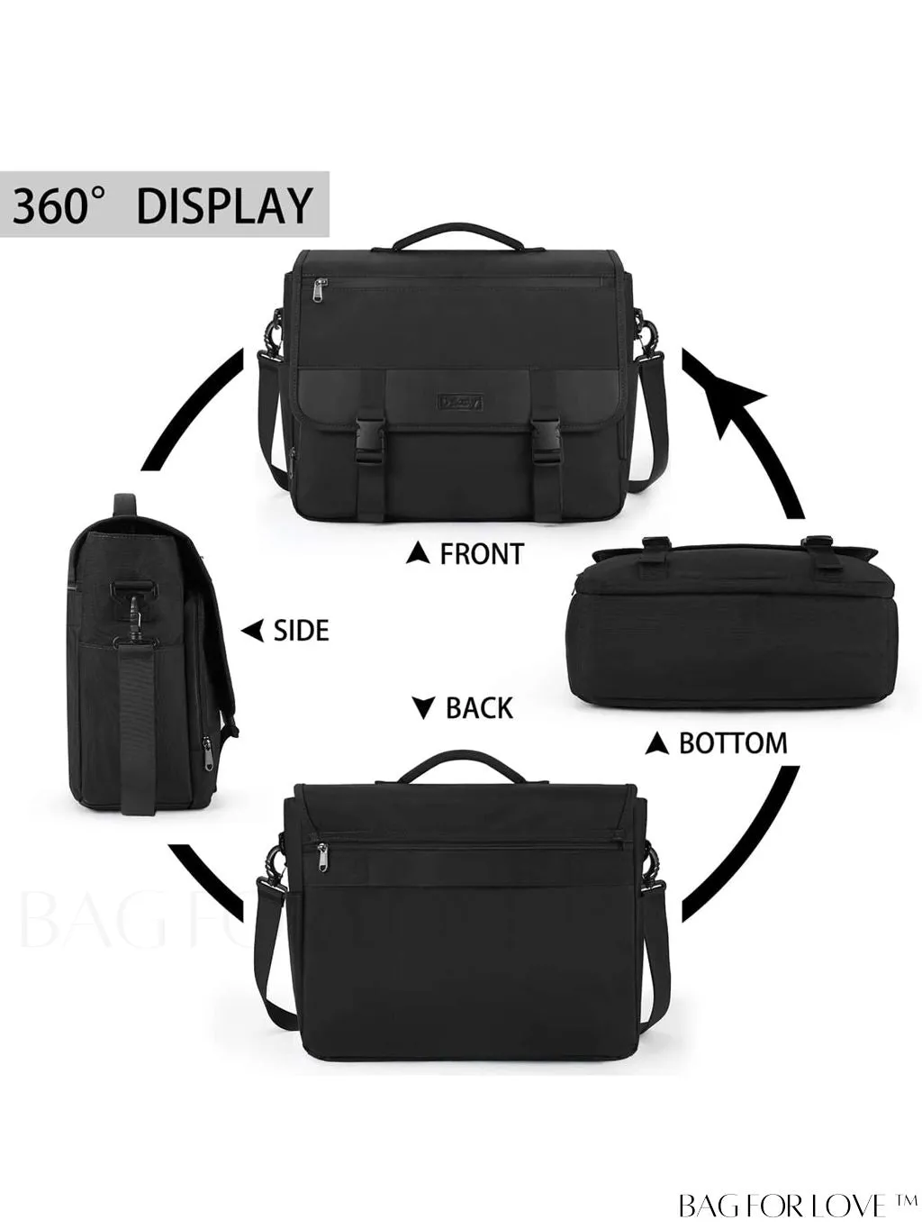 BagForLove - Waterproof 15.6 Inch Laptop Messenger Bag with Cable Organizer - Sleek & Lightweight