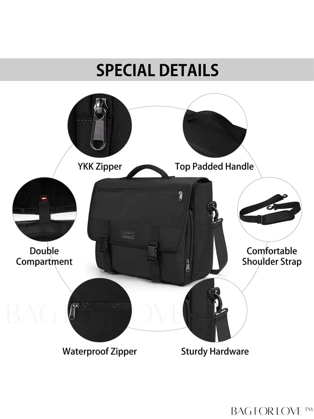 BagForLove - Waterproof 15.6 Inch Laptop Messenger Bag with Cable Organizer - Sleek & Lightweight