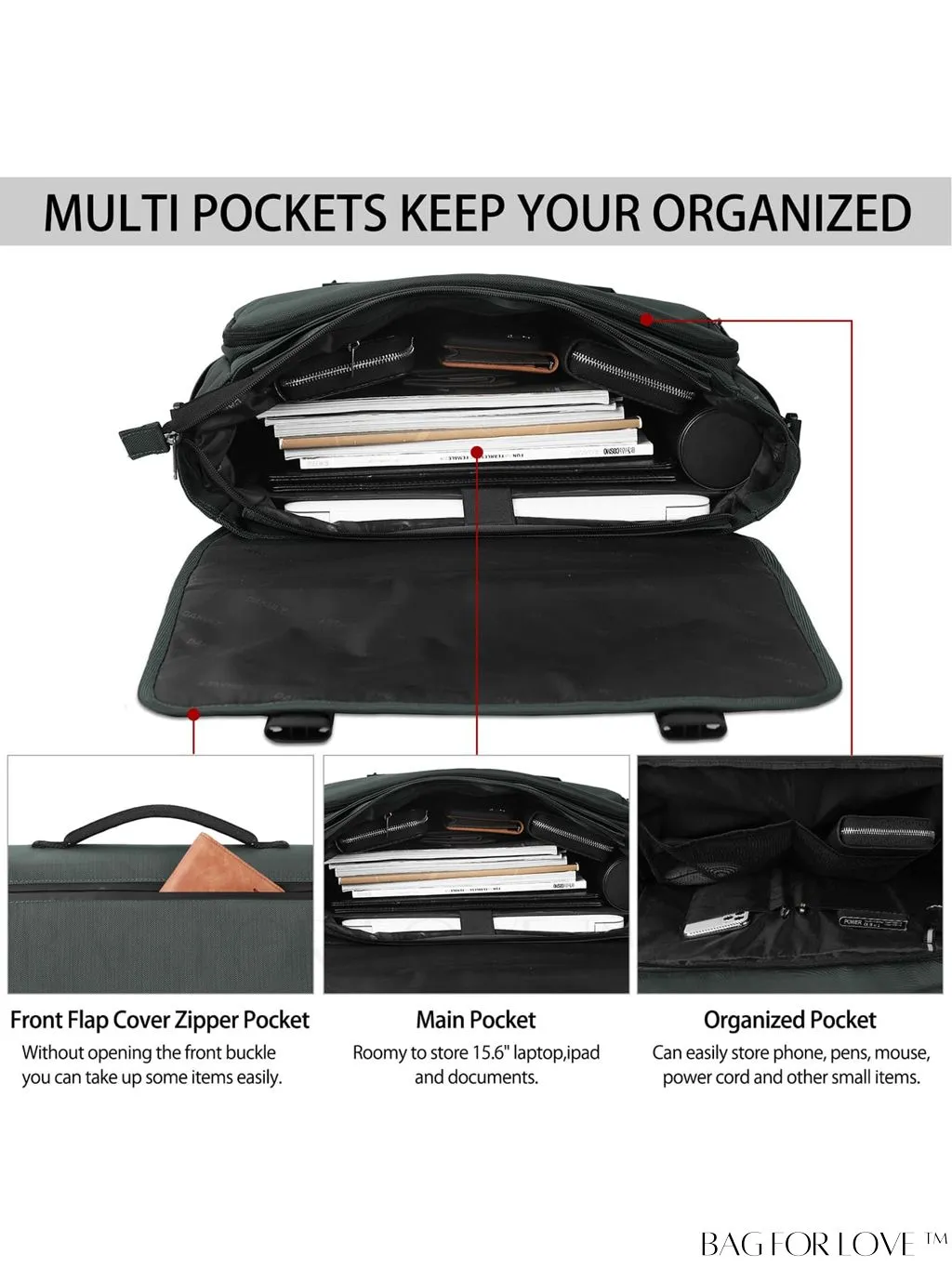 BagForLove - Waterproof 15.6 Inch Laptop Messenger Bag with Cable Organizer - Sleek & Lightweight