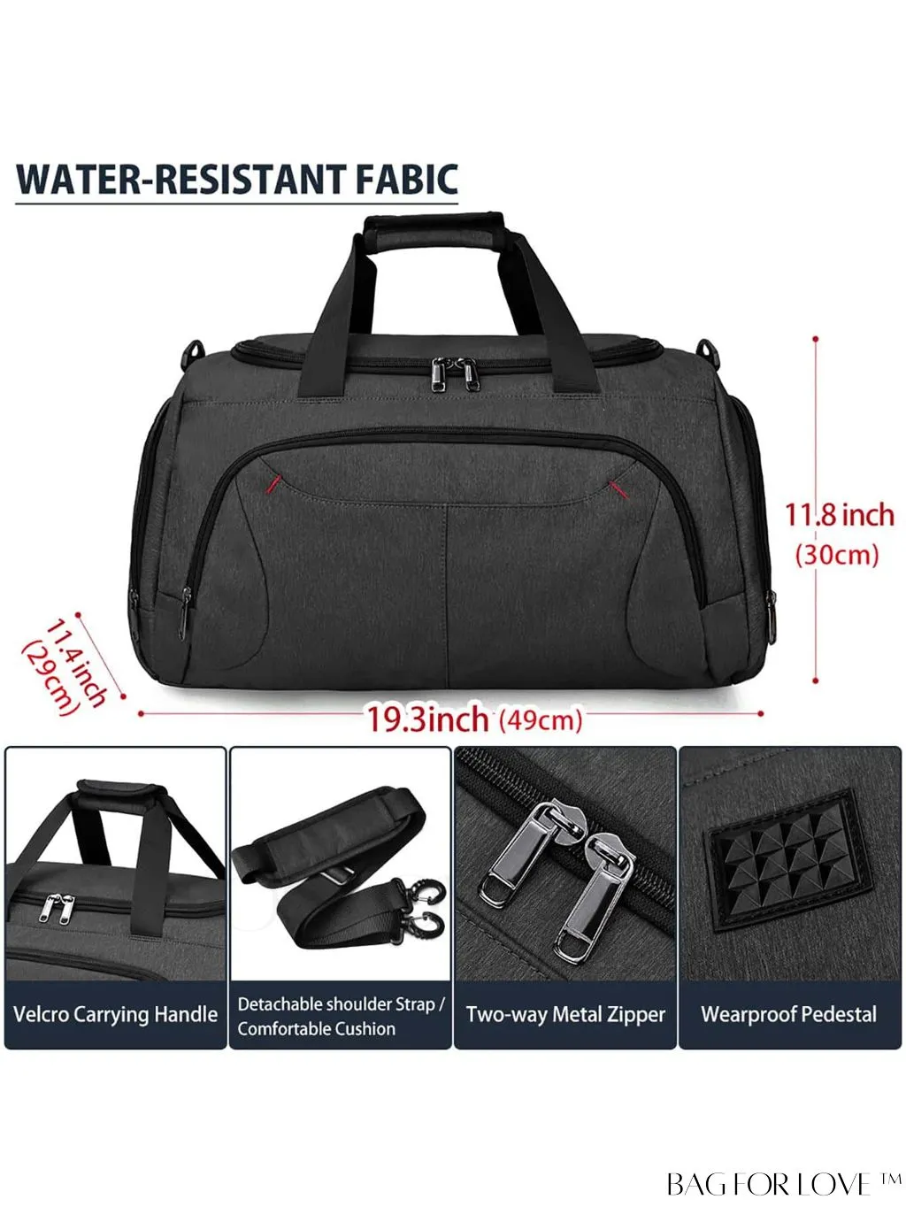 BagForLove - Waterproof Sports Travel Duffle Bag with Shoe Compartment - 40L Capacity - Men & Women