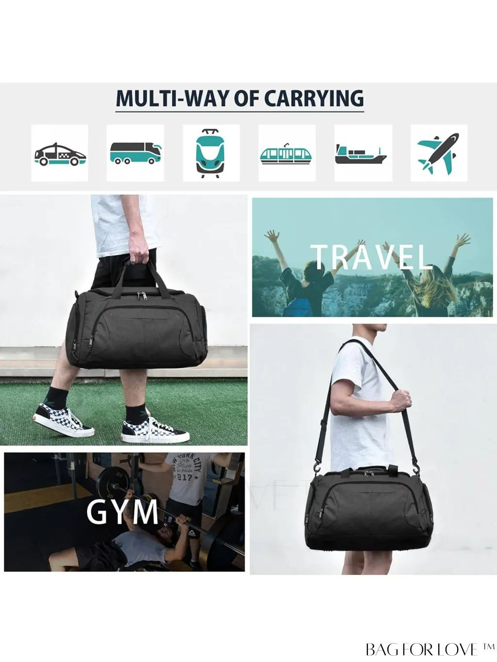 BagForLove - Waterproof Sports Travel Duffle Bag with Shoe Compartment - 40L Capacity - Men & Women