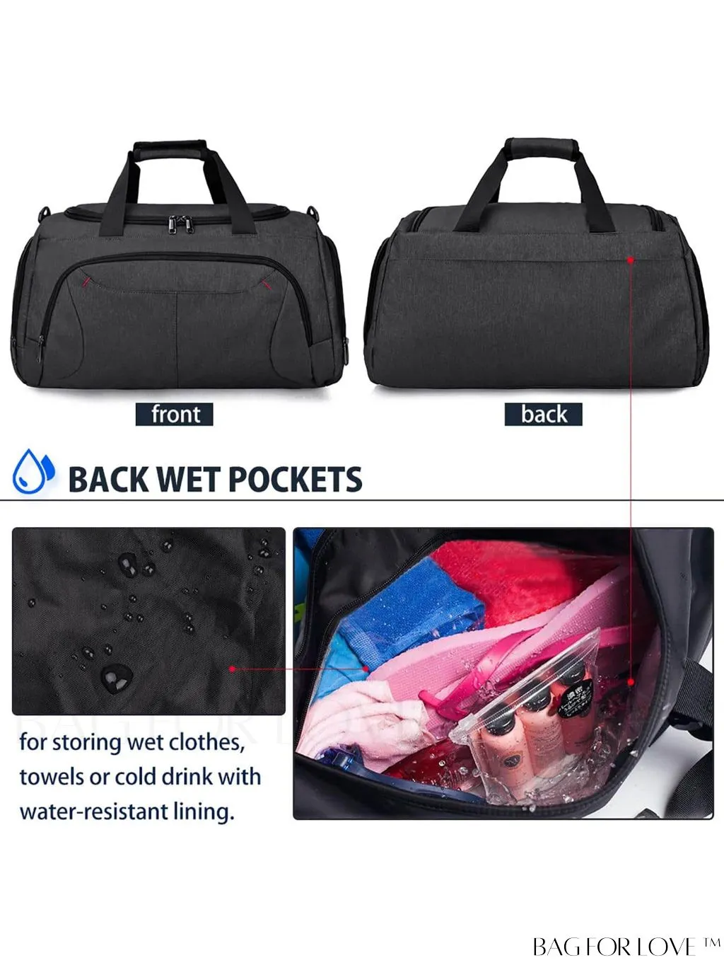 BagForLove - Waterproof Sports Travel Duffle Bag with Shoe Compartment - 40L Capacity - Men & Women