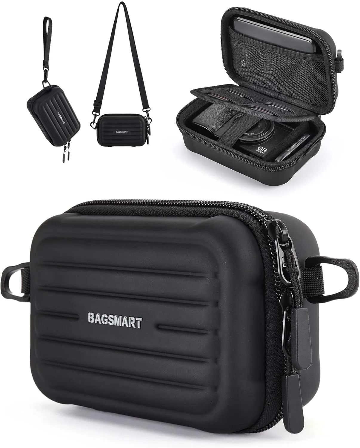 BAGSMART Digital Camera Case, Waterproof & Protective Small Camera Bag with 2 Carrying Ways, Lightweight camera sling bag for Canon PowerShot ELPH 180/190 / Sony DSCW800/DSCW830 - Black