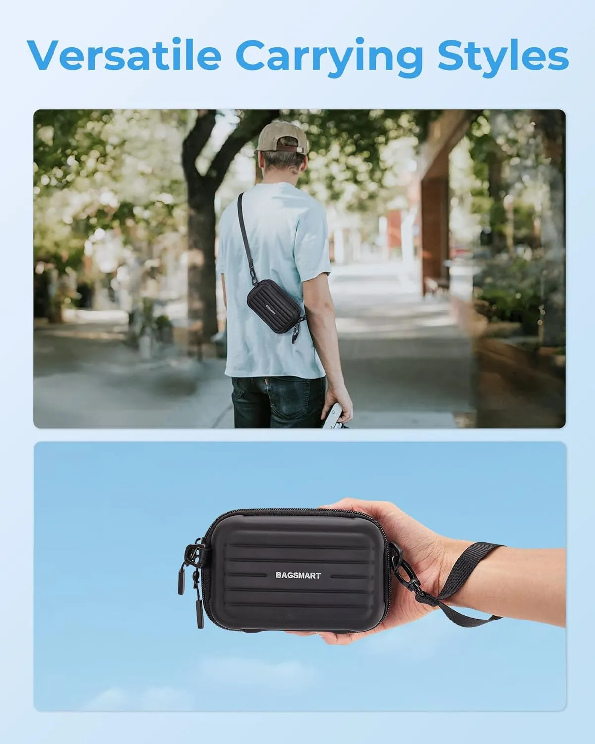 BAGSMART Digital Camera Case, Waterproof & Protective Small Camera Bag with 2 Carrying Ways, Lightweight camera sling bag for Canon PowerShot ELPH 180/190 / Sony DSCW800/DSCW830 - Black