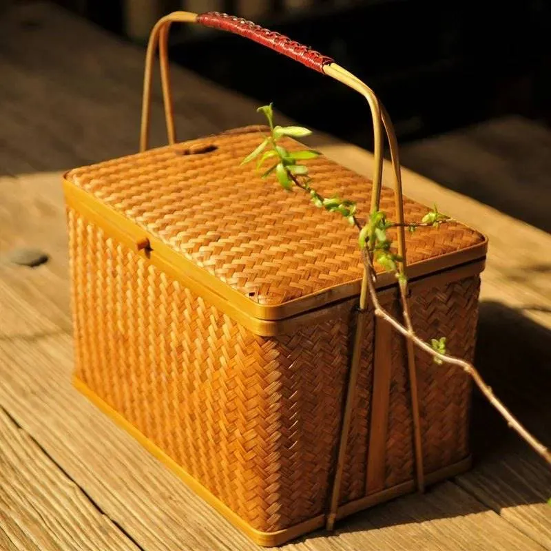 Bamboo Double-Layer Storage Basket
