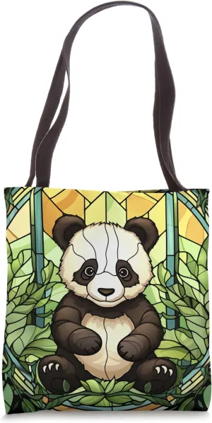 Bamboo Dreamscape Chronicles Stained Glass Art of Pandas Tote Bag