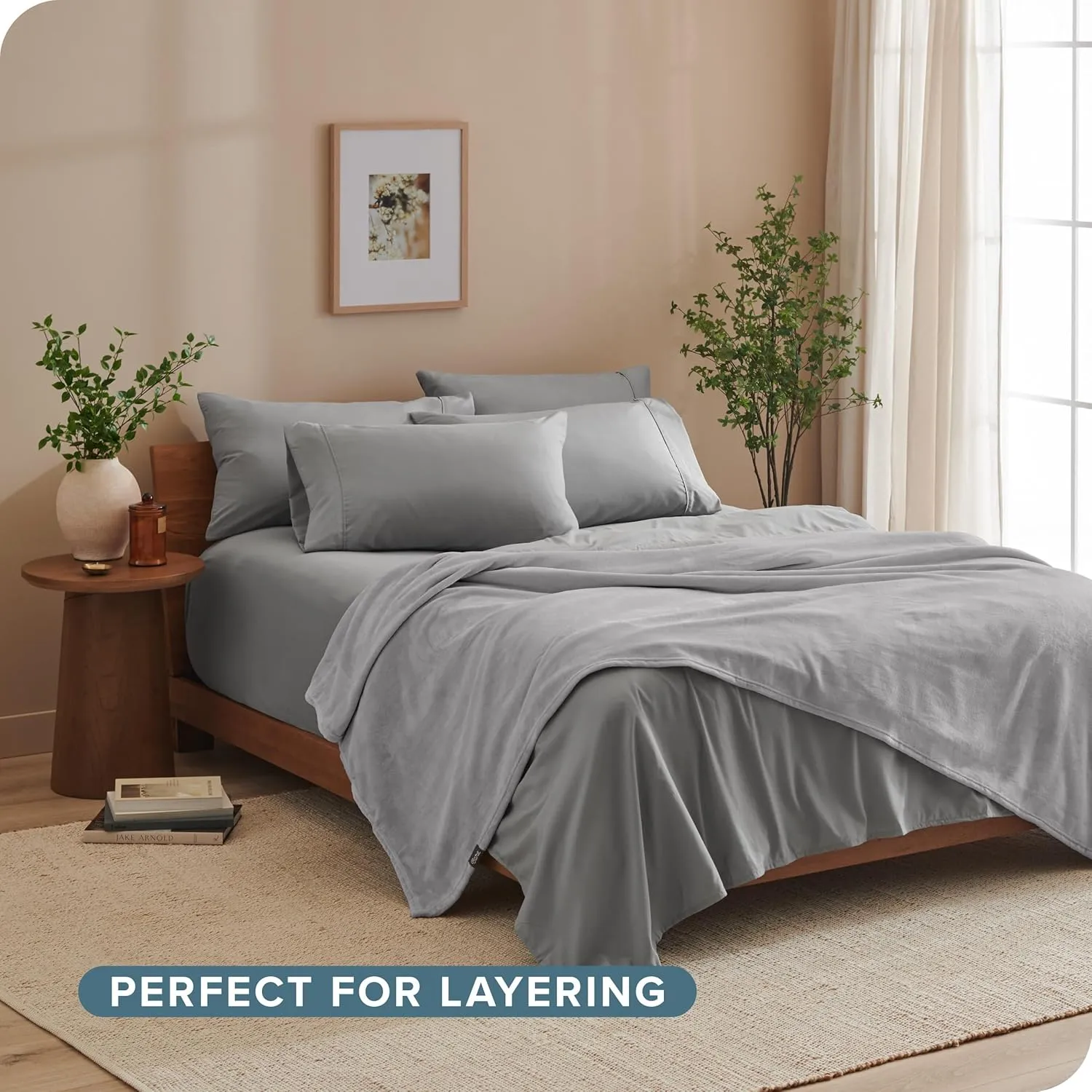 Bare Home Fleece Microplush Blanket - Extra Long - Lightweight Throw for Bed, Sofa, Couch, Movie Night, Camping, and Travel - Cabin Blanket (Twin/Twin XL, Light Grey)