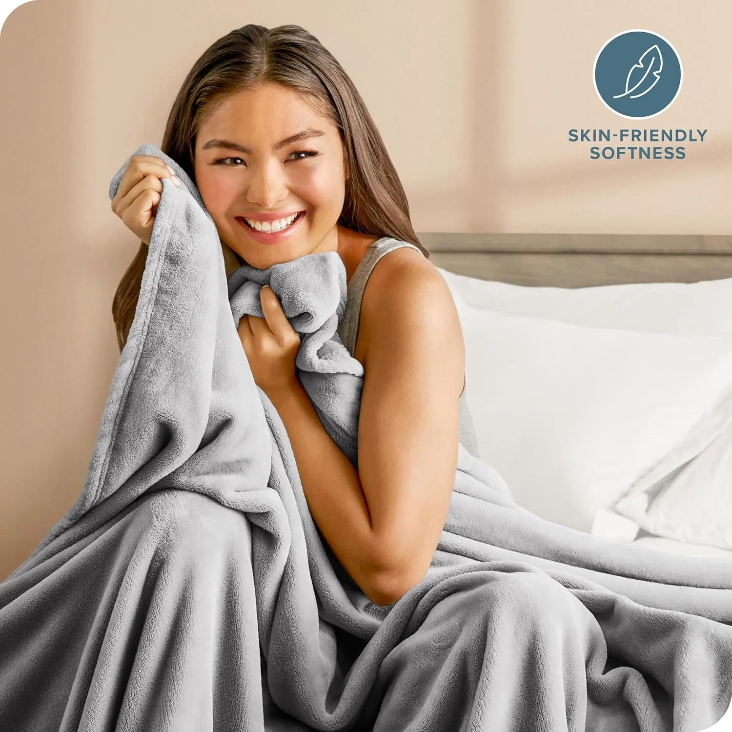 Bare Home Fleece Microplush Blanket - Extra Long - Lightweight Throw for Bed, Sofa, Couch, Movie Night, Camping, and Travel - Cabin Blanket (Twin/Twin XL, Light Grey)