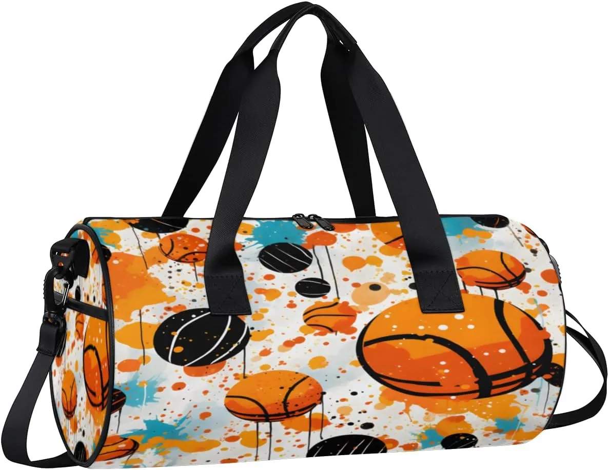 Basketball Splash Court Sports Duffel Bag with Shoulder Strap, Large Capacity Gym Bag with Shoe Compartment, Water Resistant Travel Duffle Bag for Men Women Travel, Sports (17.6x9x9 Inch)