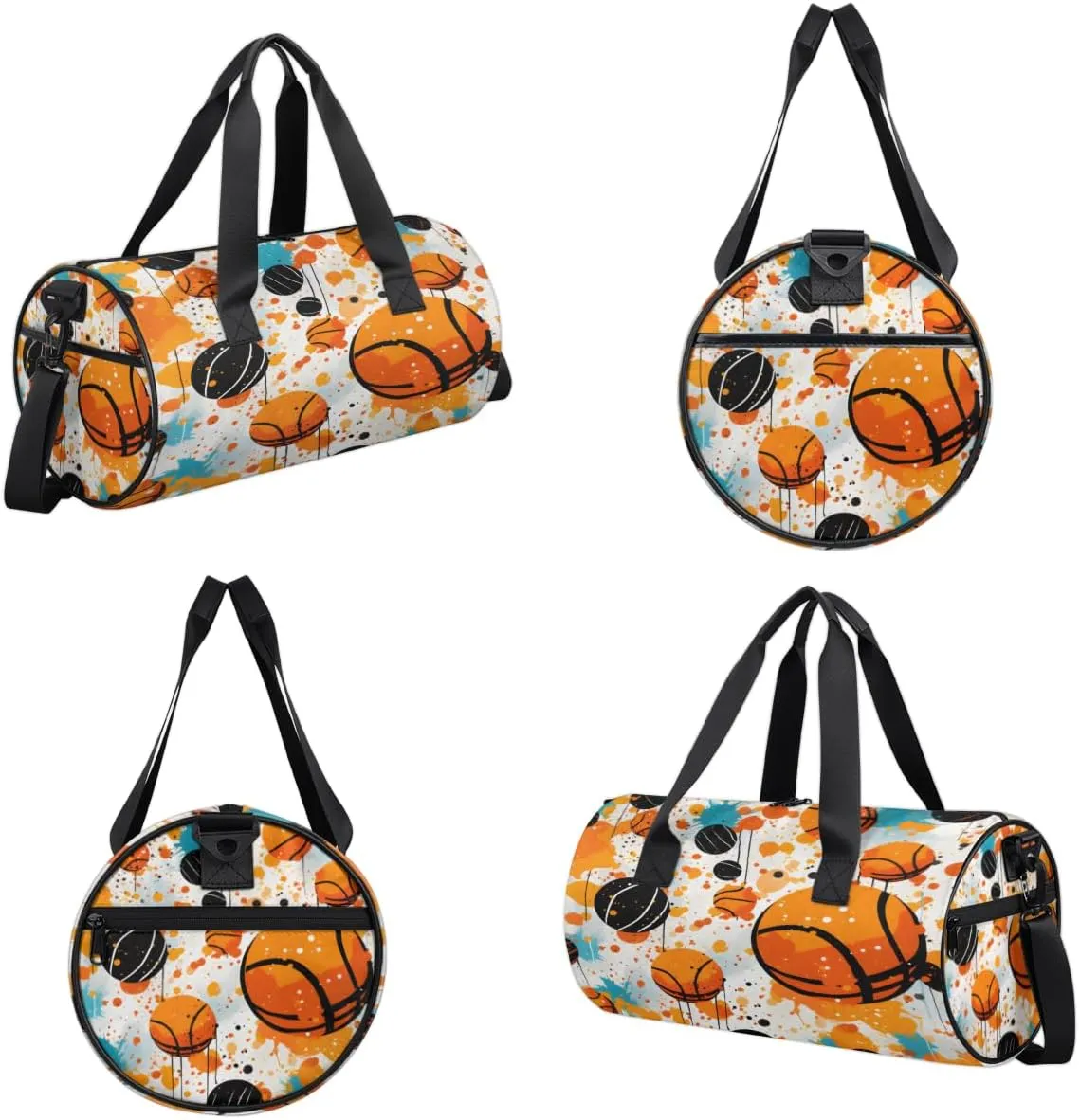 Basketball Splash Court Sports Duffel Bag with Shoulder Strap, Large Capacity Gym Bag with Shoe Compartment, Water Resistant Travel Duffle Bag for Men Women Travel, Sports (17.6x9x9 Inch)