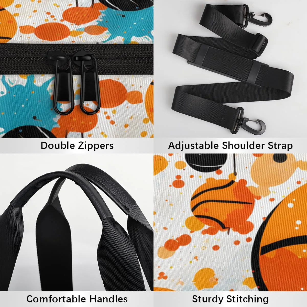 Basketball Splash Court Sports Duffel Bag with Shoulder Strap, Large Capacity Gym Bag with Shoe Compartment, Water Resistant Travel Duffle Bag for Men Women Travel, Sports (17.6x9x9 Inch)