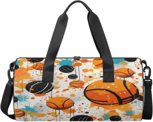 Basketball Splash Court Sports Duffel Bag with Shoulder Strap, Large Capacity Gym Bag with Shoe Compartment, Water Resistant Travel Duffle Bag for Men Women Travel, Sports (17.6x9x9 Inch)