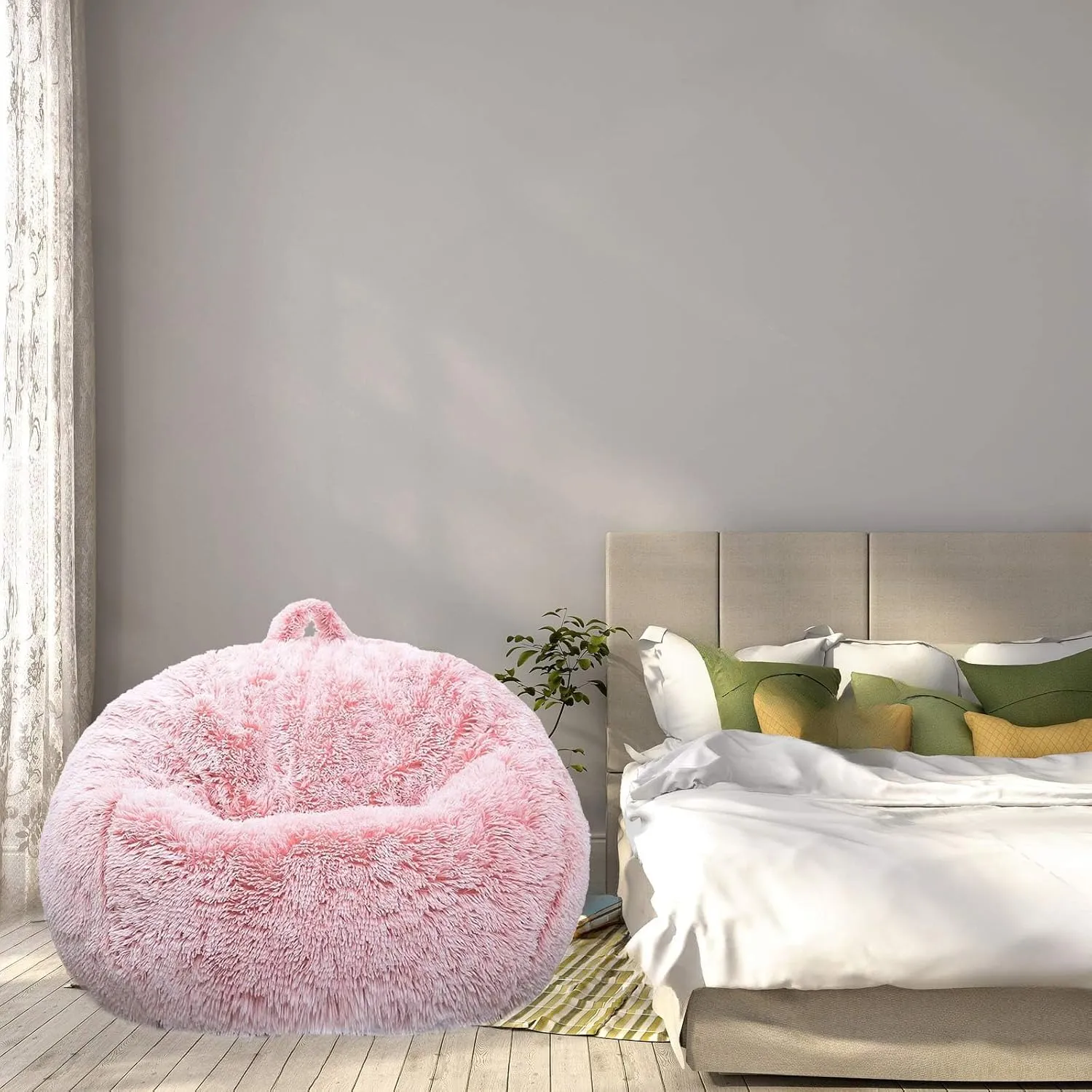 BCU Bean Bag Chairs for Kids and Adults Without Filler (Cover Only) Comfy Plush Fluffy Bean Bag Chair Cover Lazy Sofa Cover for Bedroom Living Room, Dark Grey