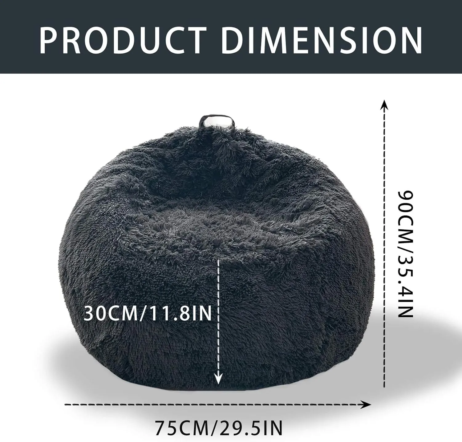 BCU Bean Bag Chairs for Kids and Adults Without Filler (Cover Only) Comfy Plush Fluffy Bean Bag Chair Cover Lazy Sofa Cover for Bedroom Living Room, Dark Grey