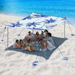 Beach Tent Sun Shelter, 10 x 10 FT Beach Canopy Tent Sun Shade, UPF50  Tents Canopy with 8 Sandbags & 4 Stability Poles, Outdoor Tents for Camping Fishing, Coconut Tree