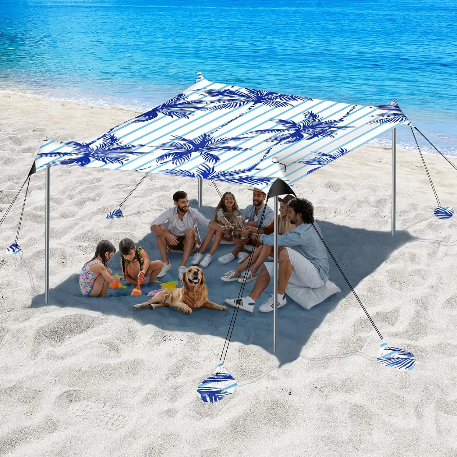 Beach Tent Sun Shelter, 10 x 10 FT Beach Canopy Tent Sun Shade, UPF50  Tents Canopy with 8 Sandbags & 4 Stability Poles, Outdoor Tents for Camping Fishing, Coconut Tree